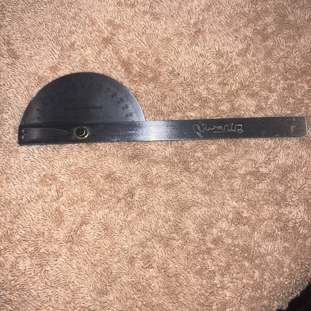 Stainless Steel Protractor Ruler Machinist Angle Finder Vintage - Engraved